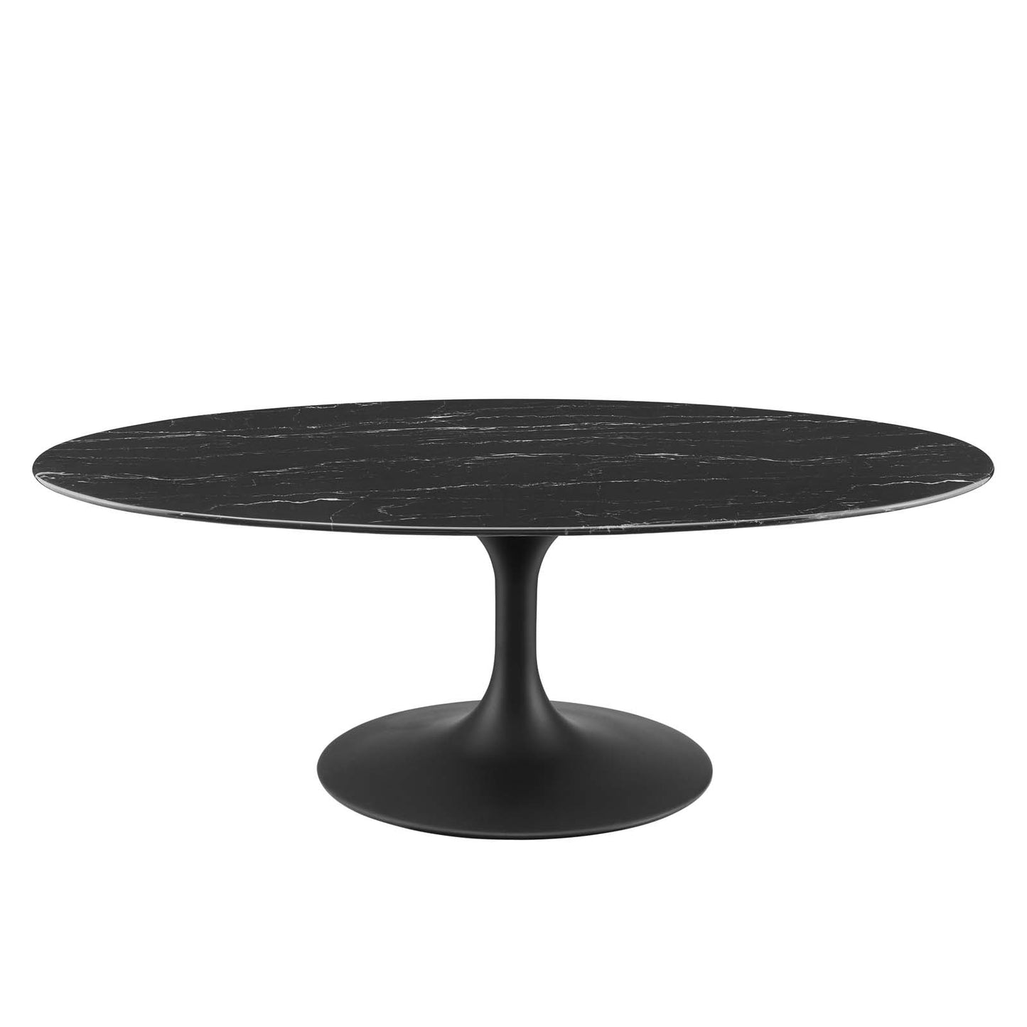 Lippa 48" Oval Artificial Marble Coffee Table, Artificial Marble, Metal Steel, Black, 20677