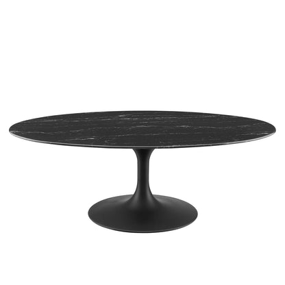 Lippa 48" Oval Artificial Marble Coffee Table, Artificial Marble, Metal Steel, Black, 20677
