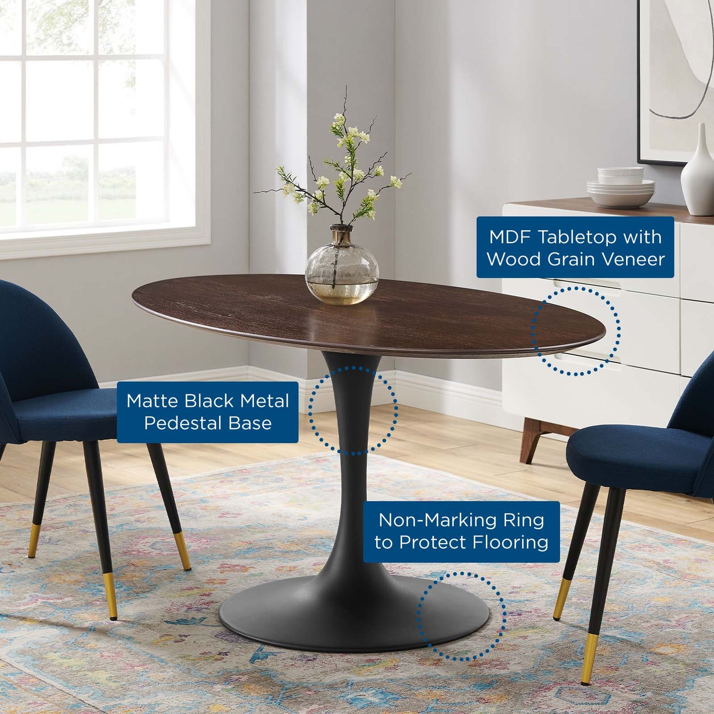 Lippa 60" Wood Oval Dining Table, Wood, Black Dark Brown, 20678