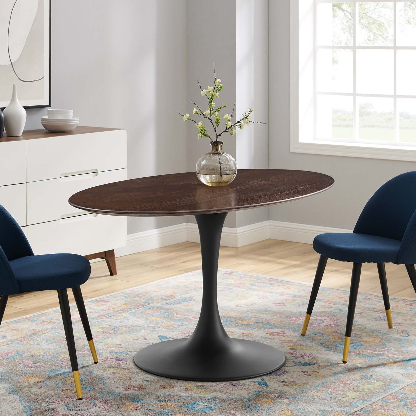 Lippa 60" Wood Oval Dining Table, Wood, Black Dark Brown, 20678
