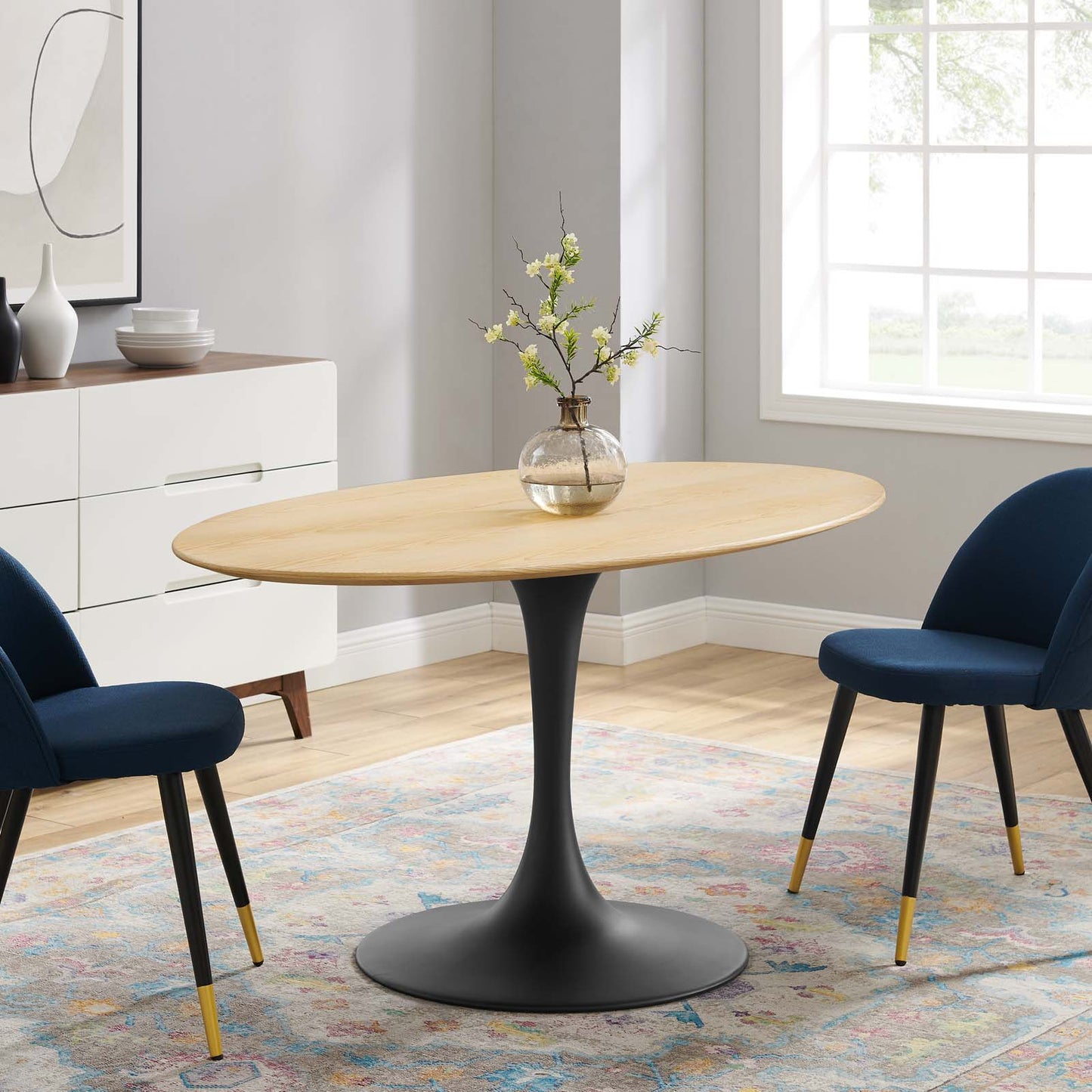 Lippa 60" Wood Oval Dining Table, Wood, Balck Brown Natural, 20679