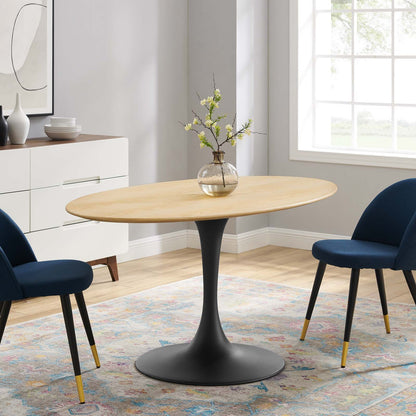 Lippa 60" Wood Oval Dining Table, Wood, Balck Brown Natural, 20679