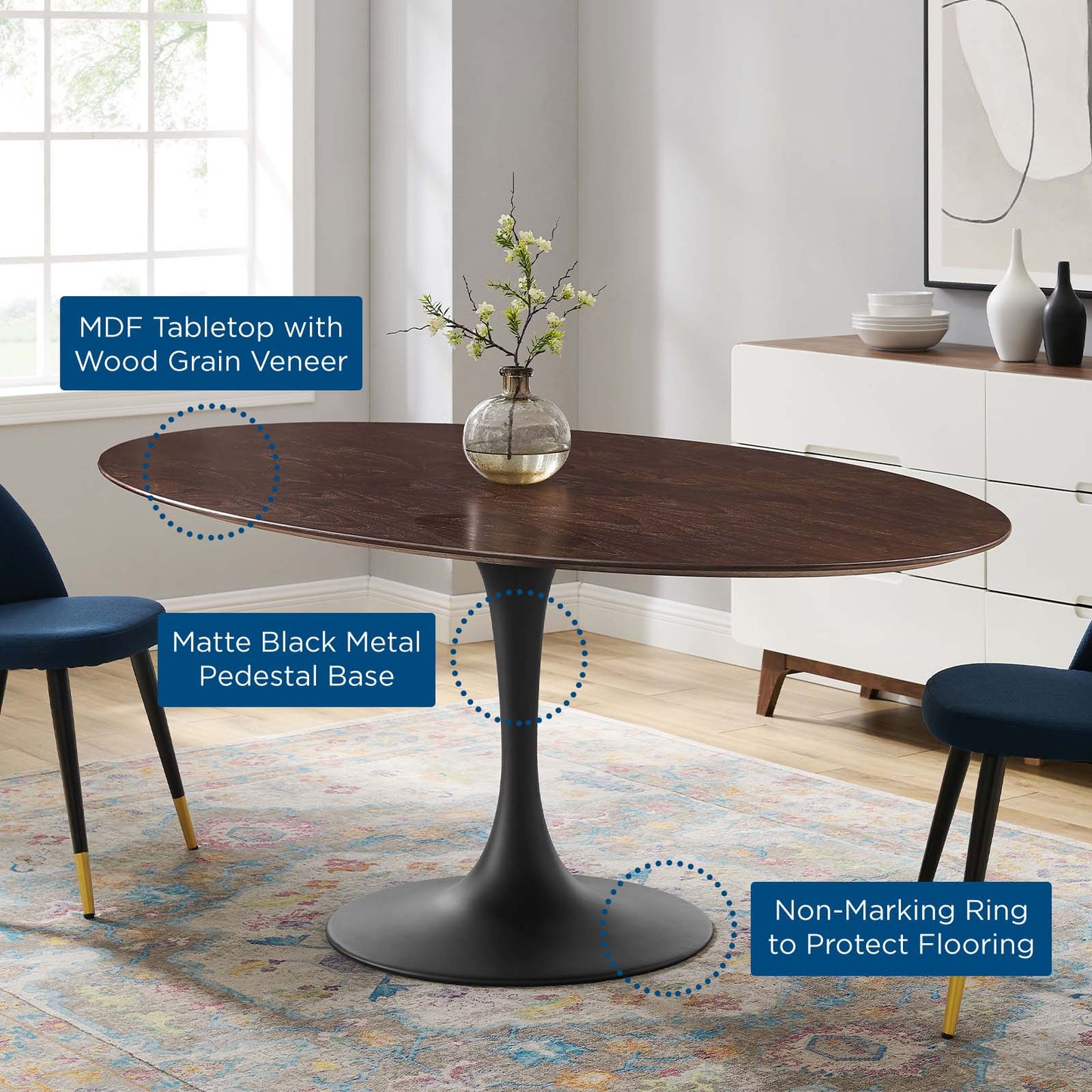 Lippa 78" Wood Oval Dining Table, Wood, Black Dark Brown, 20680