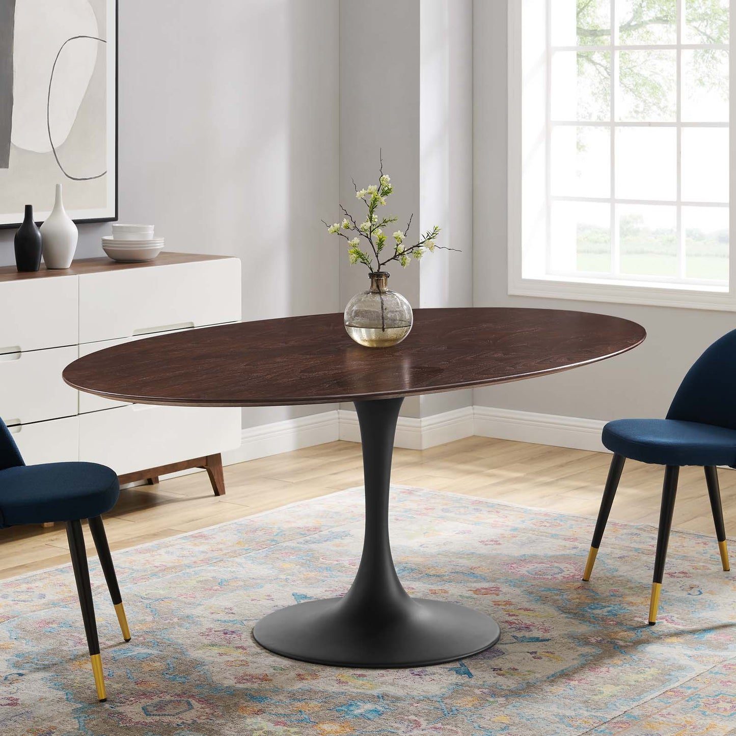 Lippa 78" Wood Oval Dining Table, Wood, Black Dark Brown, 20680