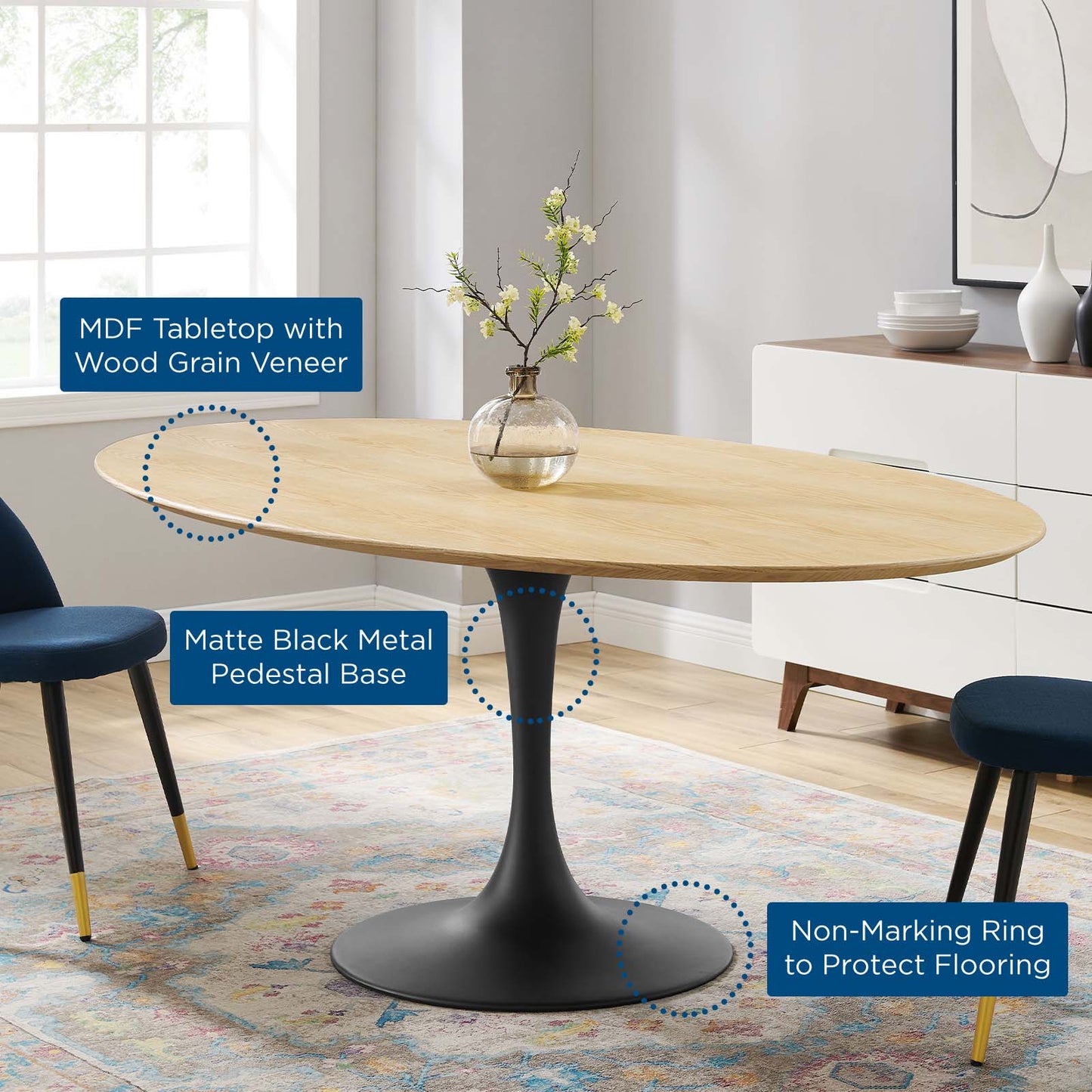 Lippa 78" Wood Oval Dining Table, Wood, Balck Brown Natural, 20681