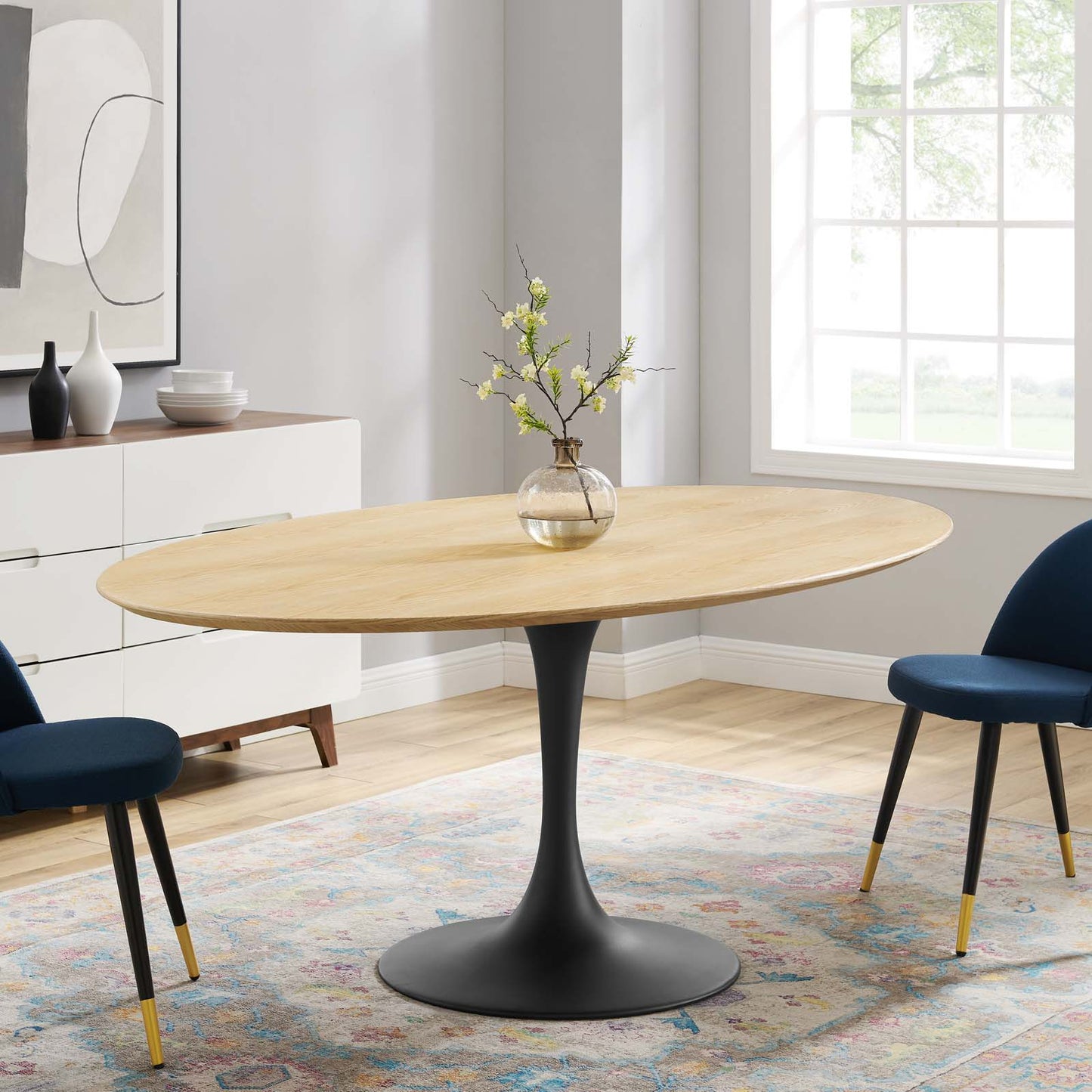 Lippa 78" Wood Oval Dining Table, Wood, Balck Brown Natural, 20681