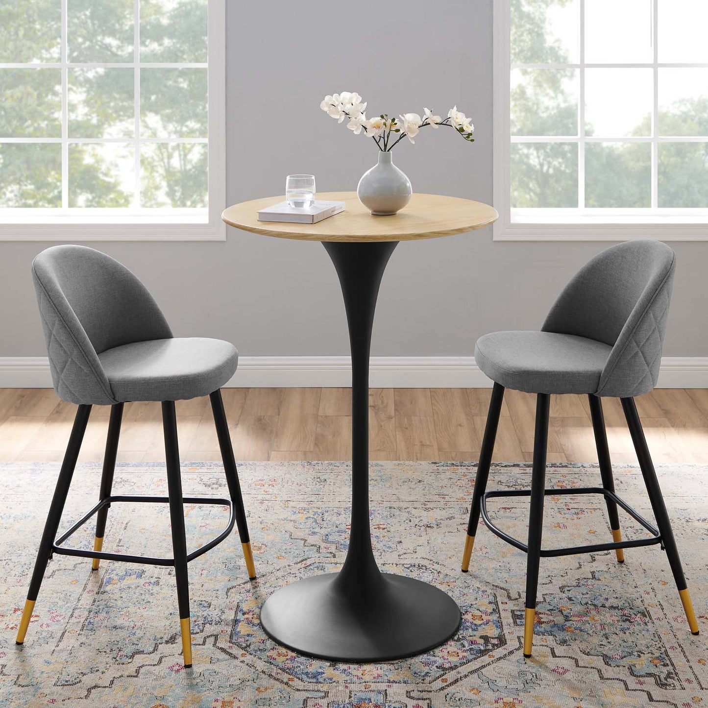 Lippa 28" Wood Bar Table, Wood, Metal Steel, Balck Brown Natural, 20684