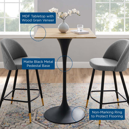 Lippa 28" Square Wood Bar Table, Wood, Metal Steel, Balck Brown Natural, 20686