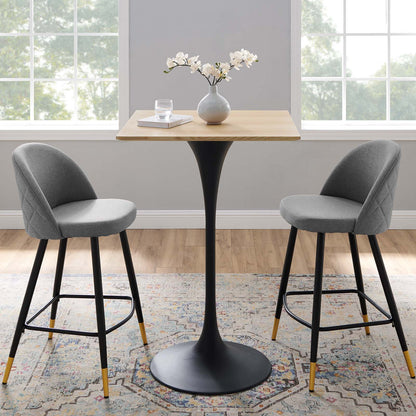 Lippa 28" Square Wood Bar Table, Wood, Metal Steel, Balck Brown Natural, 20686