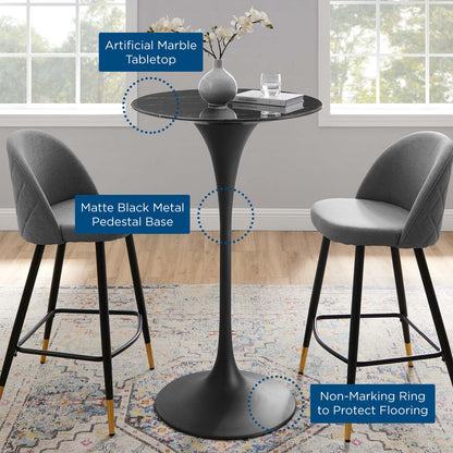 Lippa 28" Artificial Marble Bar Table, Artificial Marble, Metal Steel, Black, 20687