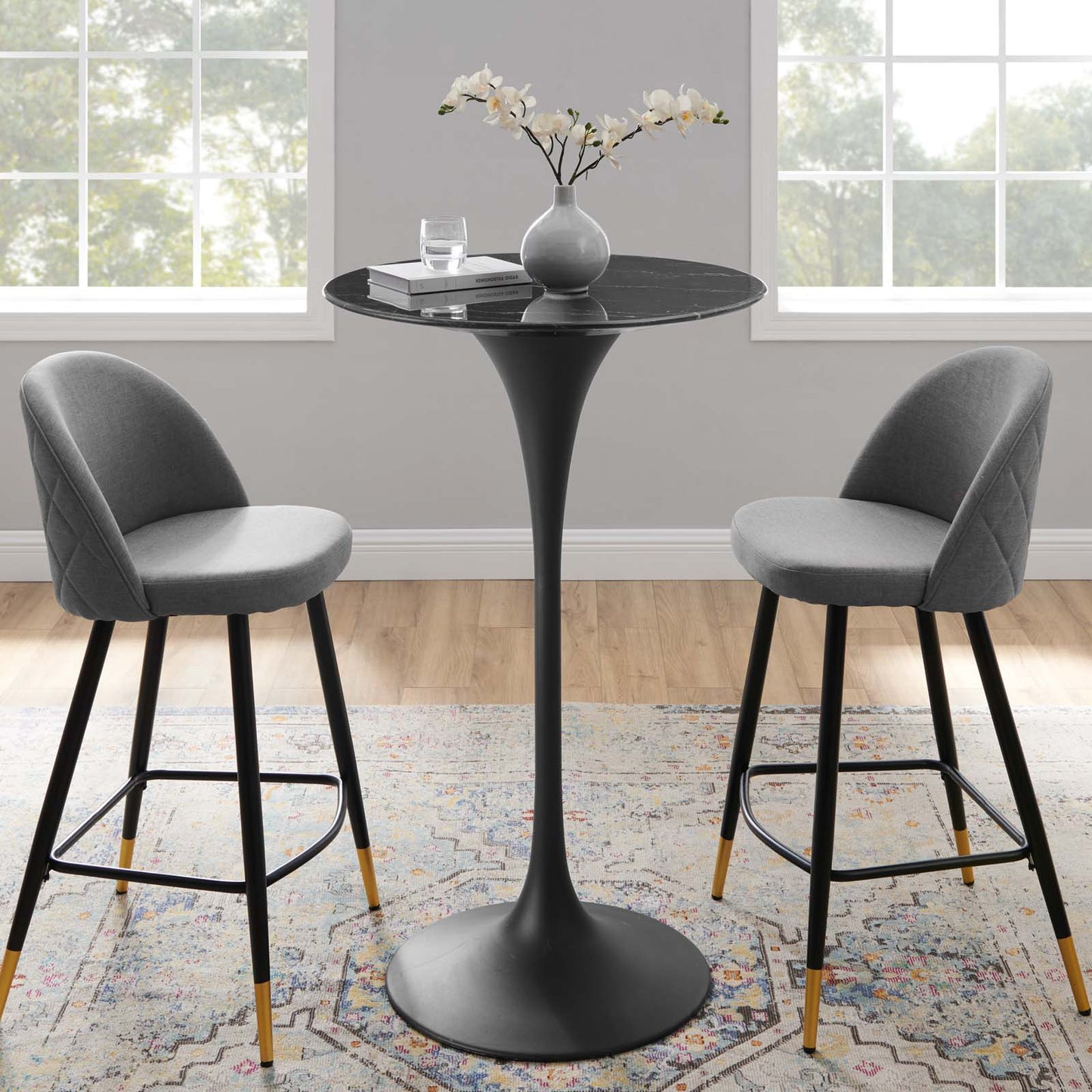 Lippa 28" Artificial Marble Bar Table, Artificial Marble, Metal Steel, Black, 20687