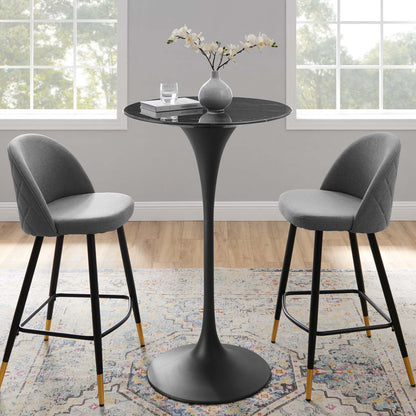 Lippa 28" Artificial Marble Bar Table, Artificial Marble, Metal Steel, Black, 20687