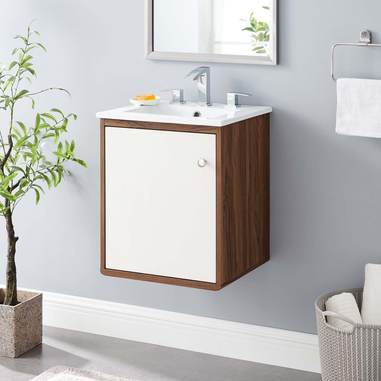 Transmit 18" Wall-Mount Bathroom Vanity, Wood, Brown Walnut White, 20688