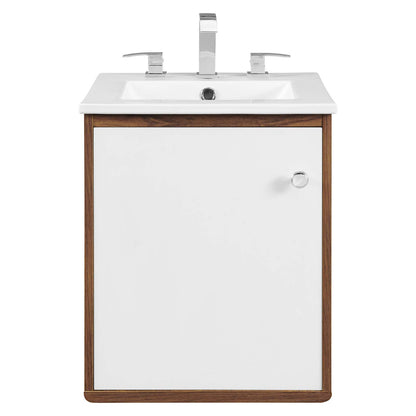 Transmit 18" Wall-Mount Bathroom Vanity, Wood, Brown Walnut White, 20688
