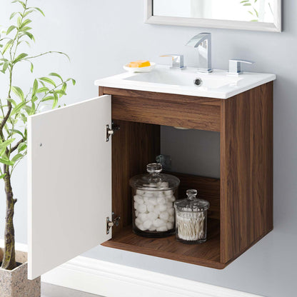 Transmit 18" Wall-Mount Bathroom Vanity, Wood, Brown Walnut White, 20688