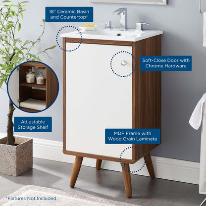 Transmit 18" Bathroom Vanity, Wood, Brown Walnut White, 20689