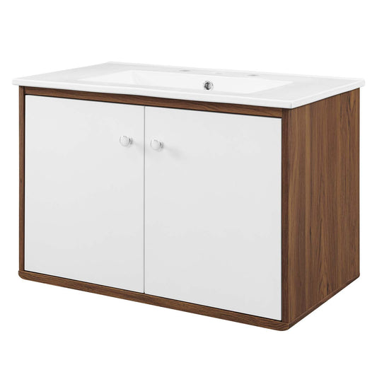 Transmit 30" Wall-Mount Bathroom Vanity, Wood, Brown Walnut White, 20690