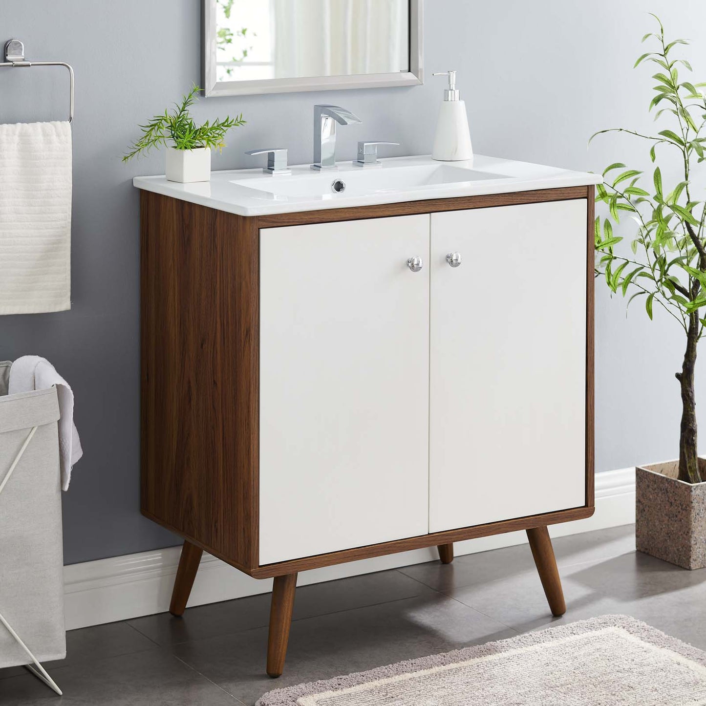 Transmit 30" Bathroom Vanity, Wood, Brown Walnut White, 20691