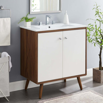 Transmit 30" Bathroom Vanity, Wood, Brown Walnut White, 20691