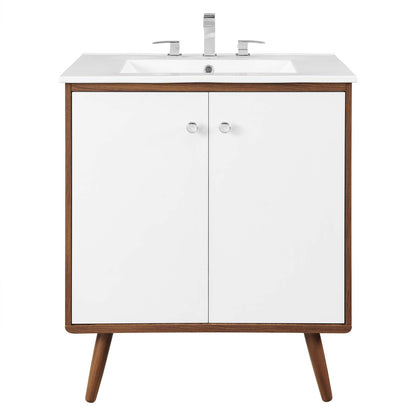 Transmit 30" Bathroom Vanity, Wood, Brown Walnut White, 20691