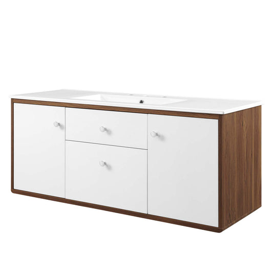 Transmit 48" Wall-Mount Bathroom Vanity, Wood, Brown Walnut White, 20692