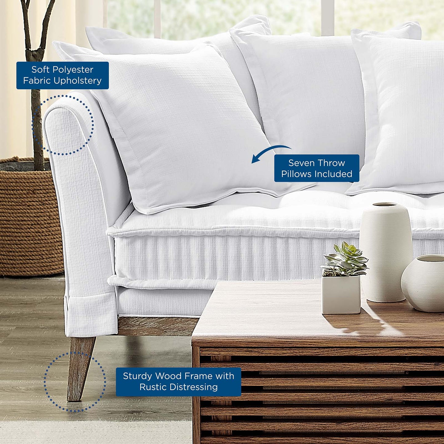Rowan Fabric Sofa, Fabric, White, 23152