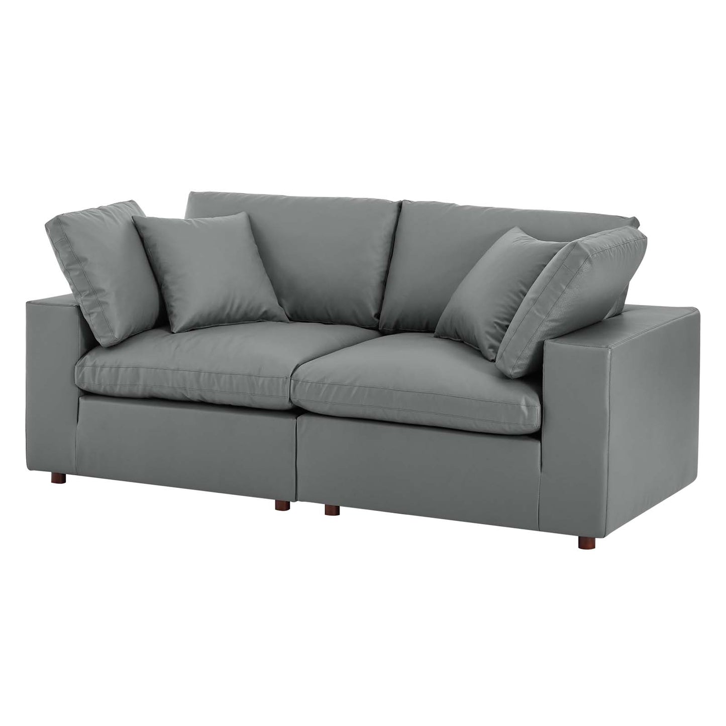Commix Down Filled Overstuffed Vegan Leather Loveseat, Faux Vegan Leather, Grey Gray, 20694