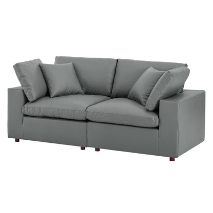 Commix Down Filled Overstuffed Vegan Leather Loveseat, Faux Vegan Leather, Grey Gray, 20694