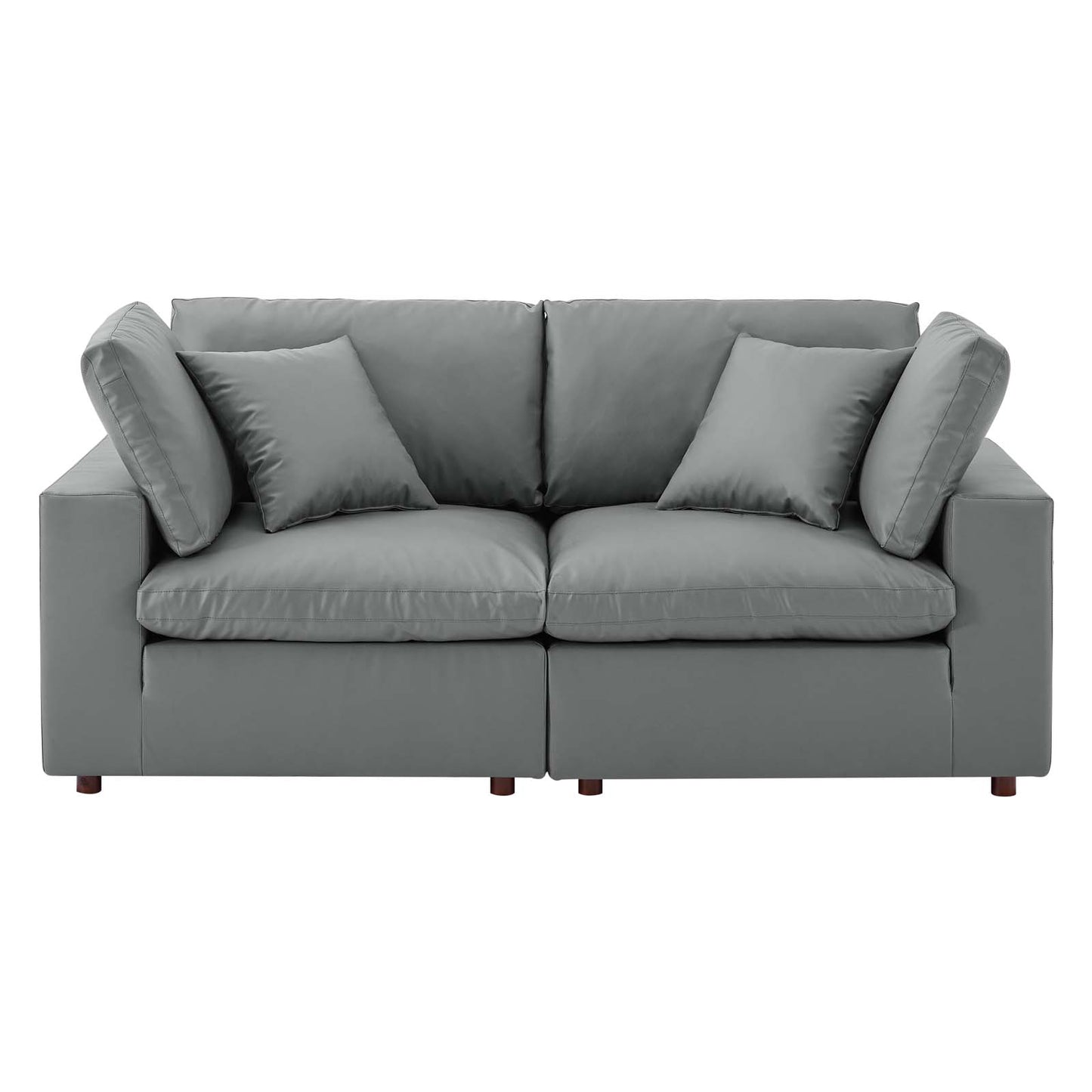 Commix Down Filled Overstuffed Vegan Leather Loveseat, Faux Vegan Leather, Grey Gray, 20694