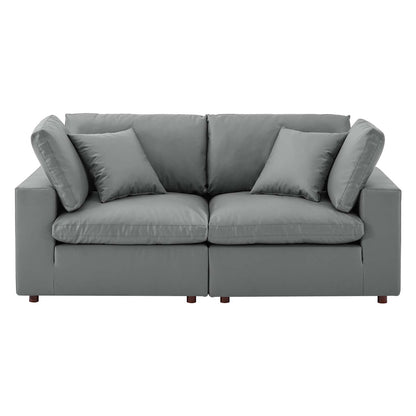 Commix Down Filled Overstuffed Vegan Leather Loveseat, Faux Vegan Leather, Grey Gray, 20694