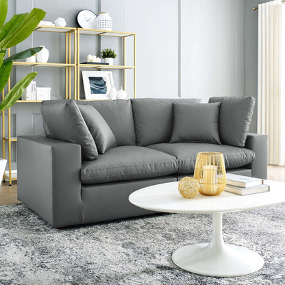 Commix Down Filled Overstuffed Vegan Leather Loveseat, Faux Vegan Leather, Grey Gray, 20694