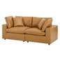 Commix Down Filled Overstuffed Vegan Leather Loveseat, Faux Vegan Leather, Tan, 20695