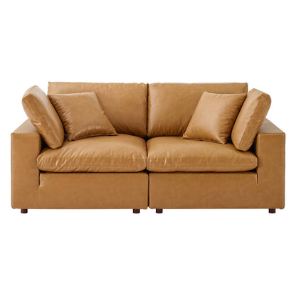 Commix Down Filled Overstuffed Vegan Leather Loveseat, Faux Vegan Leather, Tan, 20695