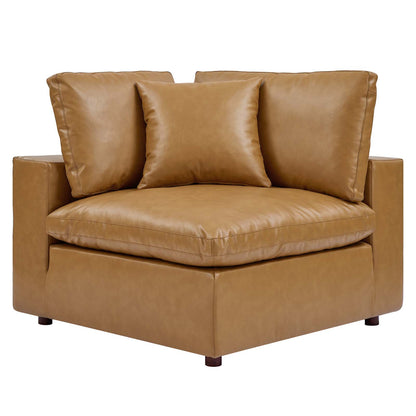 Commix Down Filled Overstuffed Vegan Leather Loveseat, Faux Vegan Leather, Tan, 20695