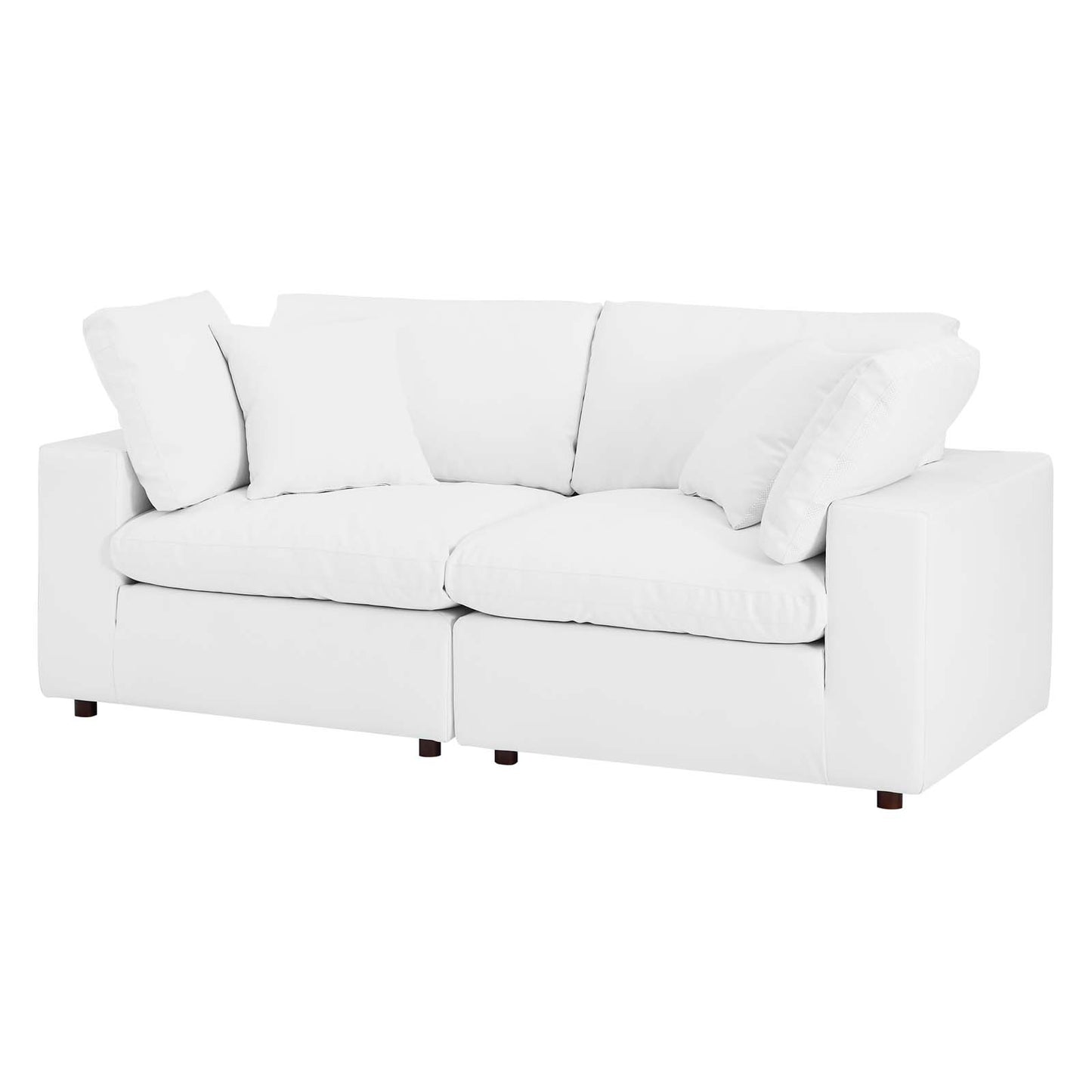 Commix Down Filled Overstuffed Vegan Leather Loveseat, Faux Vegan Leather, White, 20696