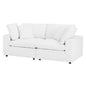 Commix Down Filled Overstuffed Vegan Leather Loveseat, Faux Vegan Leather, White, 20696