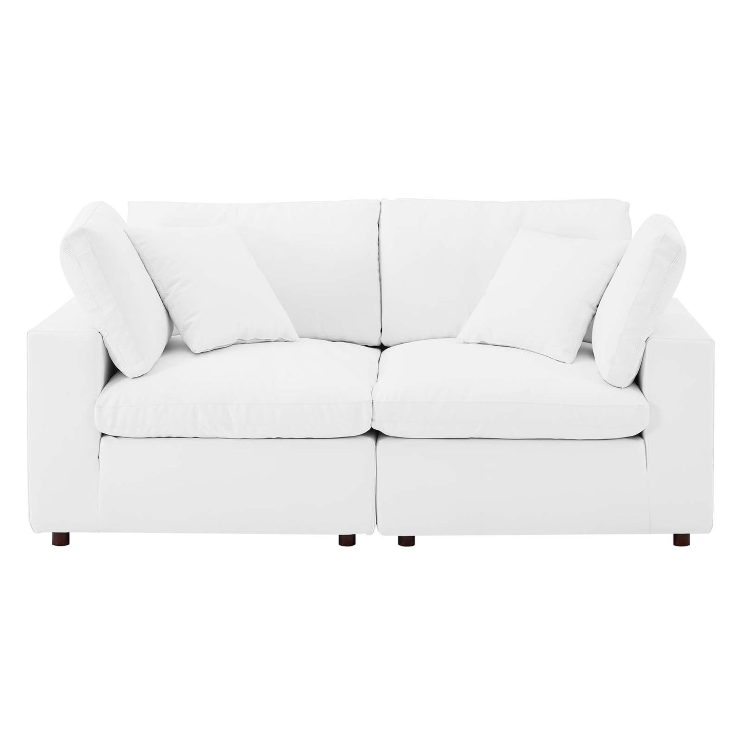 Commix Down Filled Overstuffed Vegan Leather Loveseat, Faux Vegan Leather, White, 20696