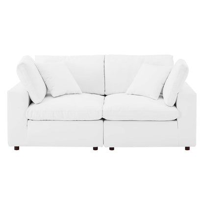 Commix Down Filled Overstuffed Vegan Leather Loveseat, Faux Vegan Leather, White, 20696