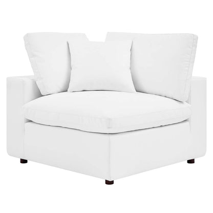 Commix Down Filled Overstuffed Vegan Leather Loveseat, Faux Vegan Leather, White, 20696