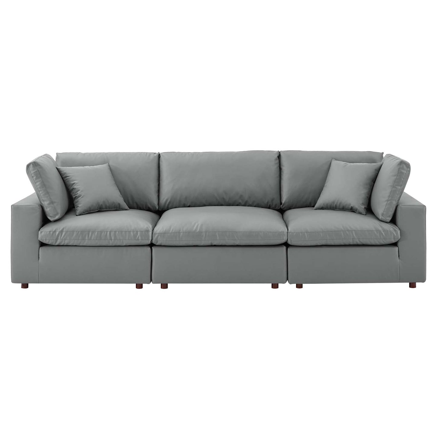 Commix Down Filled Overstuffed Vegan Leather 3-Seater Sofa, Faux Vegan Leather, Grey Gray, 20697