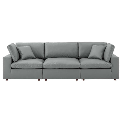 Commix Down Filled Overstuffed Vegan Leather 3-Seater Sofa, Faux Vegan Leather, Grey Gray, 20697