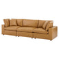 Commix Down Filled Overstuffed Vegan Leather 3-Seater Sofa, Faux Vegan Leather, Tan, 20698