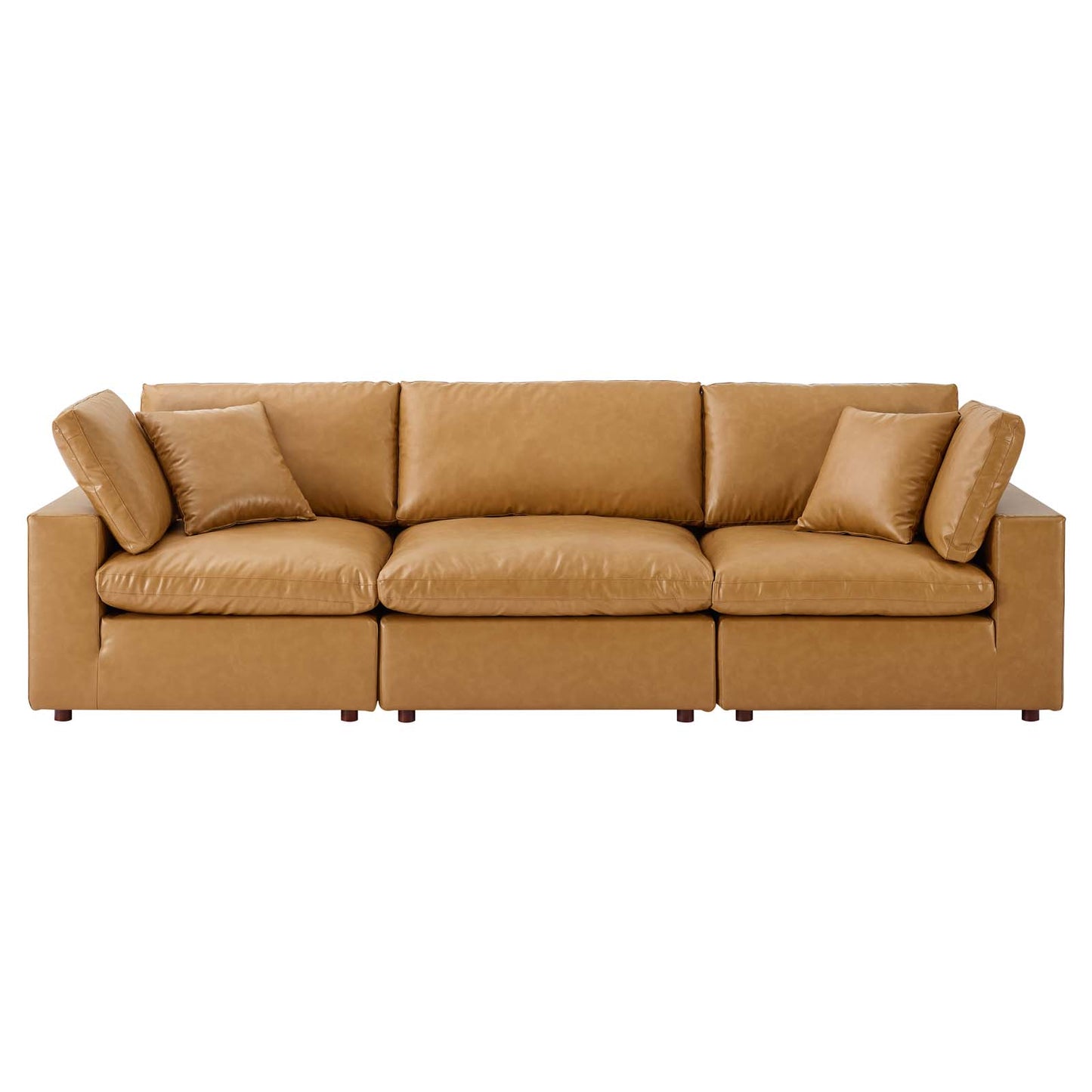 Commix Down Filled Overstuffed Vegan Leather 3-Seater Sofa, Faux Vegan Leather, Tan, 20698