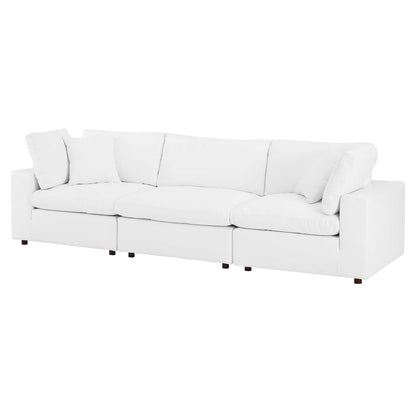 Commix Down Filled Overstuffed Vegan Leather 3-Seater Sofa, Faux Vegan Leather, White, 20699