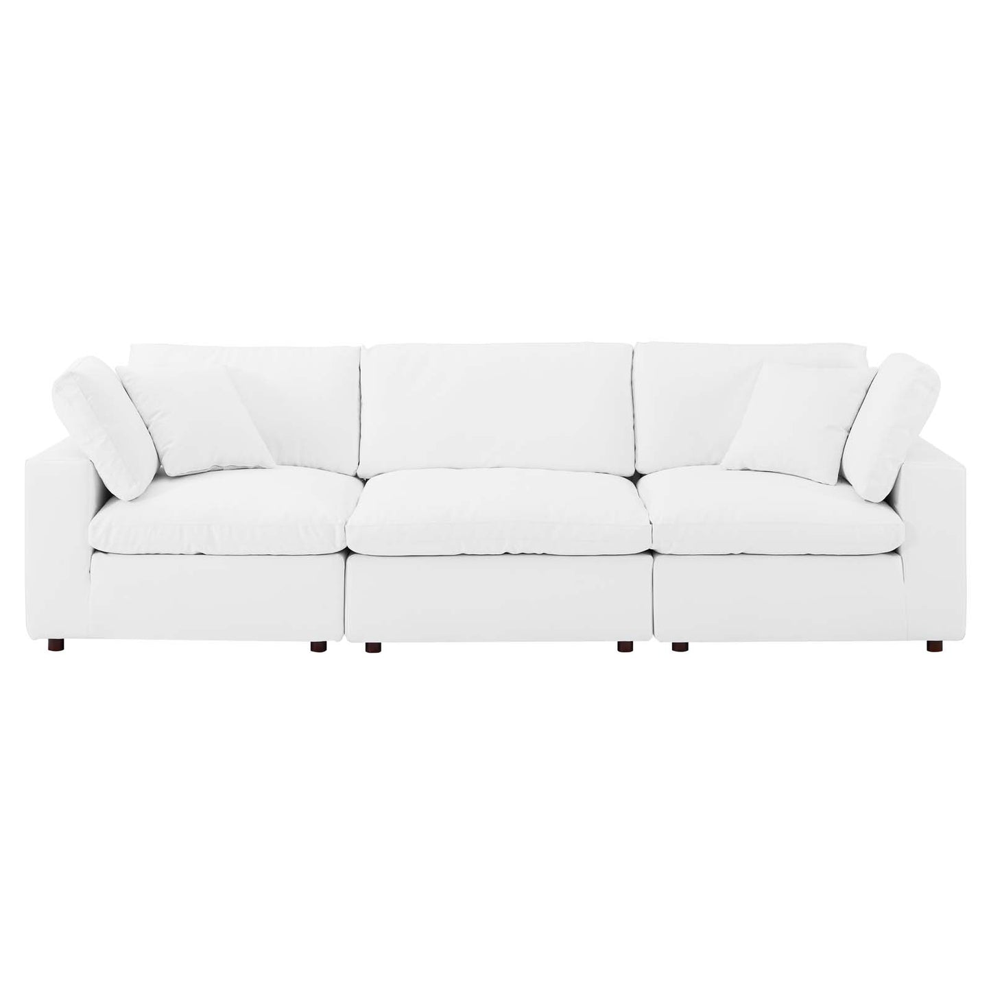 Commix Down Filled Overstuffed Vegan Leather 3-Seater Sofa, Faux Vegan Leather, White, 20699