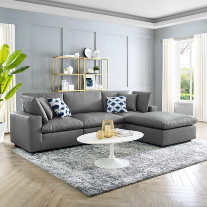 Commix Down Filled Overstuffed Vegan Leather 4-Piece Sectional Sofa, Faux Vegan Leather, Grey Gray, 20700