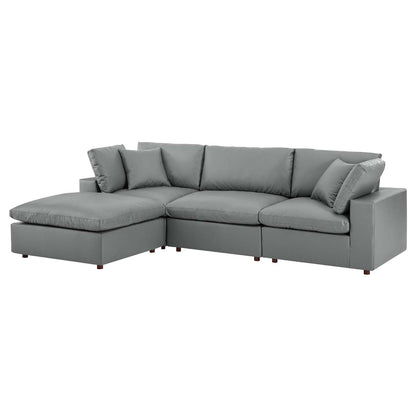 Commix Down Filled Overstuffed Vegan Leather 4-Piece Sectional Sofa, Faux Vegan Leather, Grey Gray, 20700