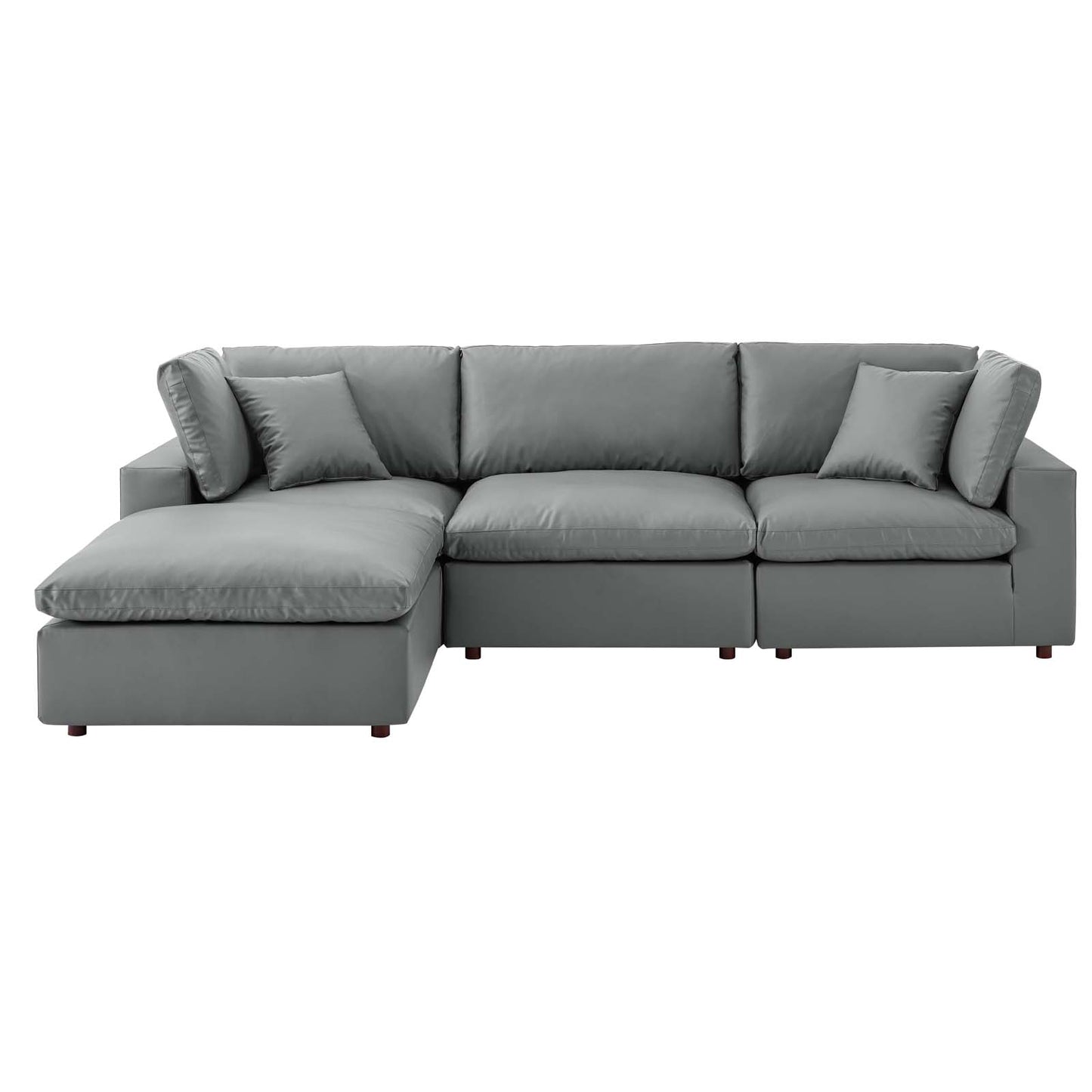 Commix Down Filled Overstuffed Vegan Leather 4-Piece Sectional Sofa, Faux Vegan Leather, Grey Gray, 20700