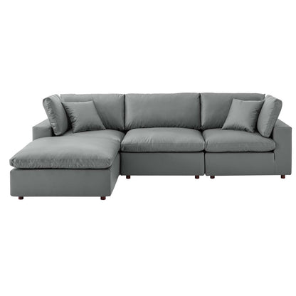 Commix Down Filled Overstuffed Vegan Leather 4-Piece Sectional Sofa, Faux Vegan Leather, Grey Gray, 20700