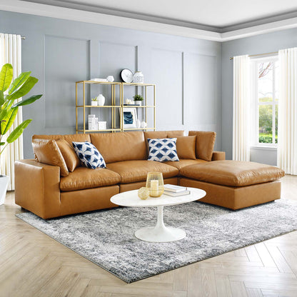 Commix Down Filled Overstuffed Vegan Leather 4-Piece Sectional Sofa, Faux Vegan Leather, Tan, 20701